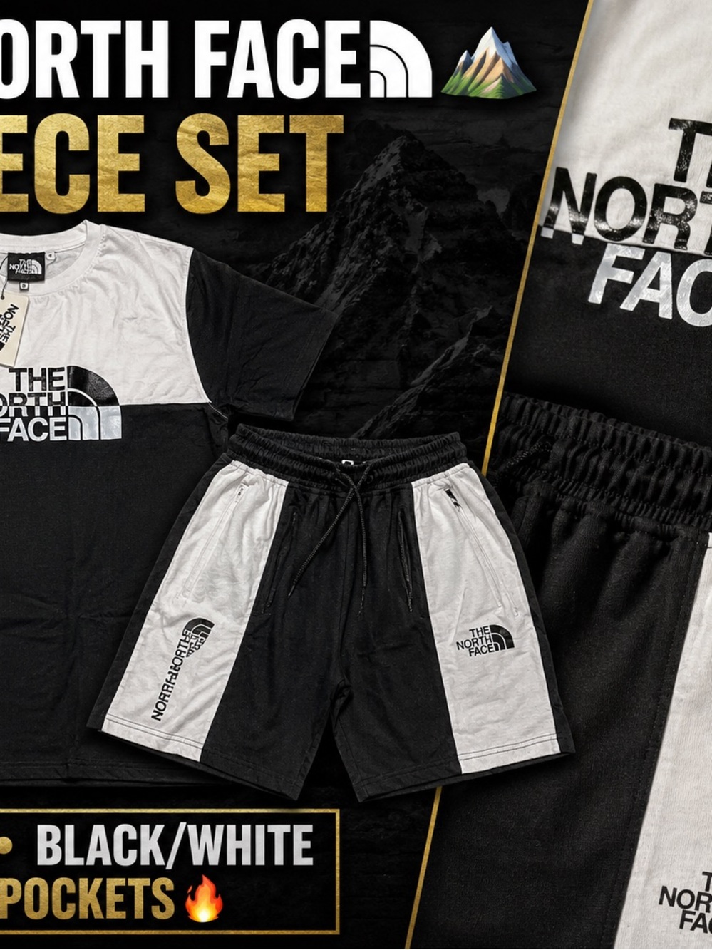 The North Face Black and White Colorblock Athletic Shorts